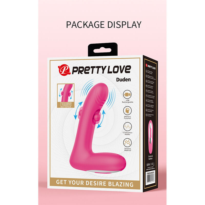 PRETTY LOVE - VIBRATORE RICARICABILE IN SILICONE DUDEN CON 12 MODALITÀ DI VIBRAZIONE E 3 MODALITÀ DI OSCILLAZIONE, ROSA