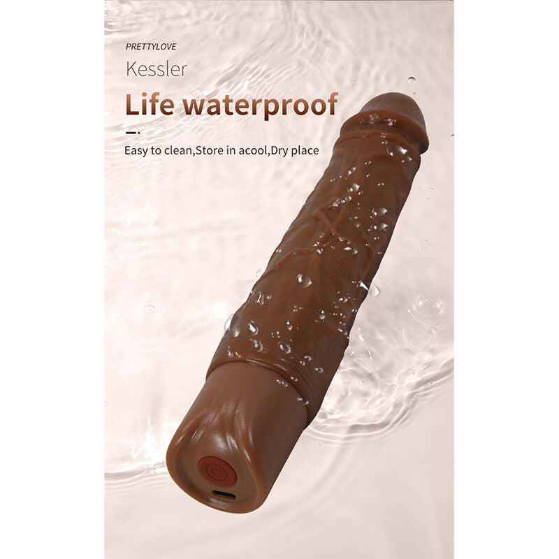 PRETTY LOVE - KESSLER DILDO VIBRANTE REALISTICO CON 10 MODALITÀ DI VIBRAZIONE E 10 ROTAZIONI, 22 CM, MARRONE