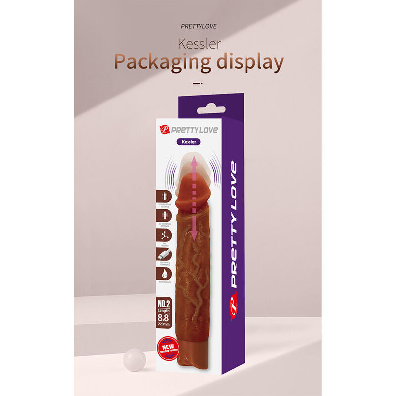 PRETTY LOVE - KESSLER DILDO VIBRANTE REALISTICO CON 10 MODALITÀ DI VIBRAZIONE E 10 ROTAZIONI, 22 CM, MARRONE