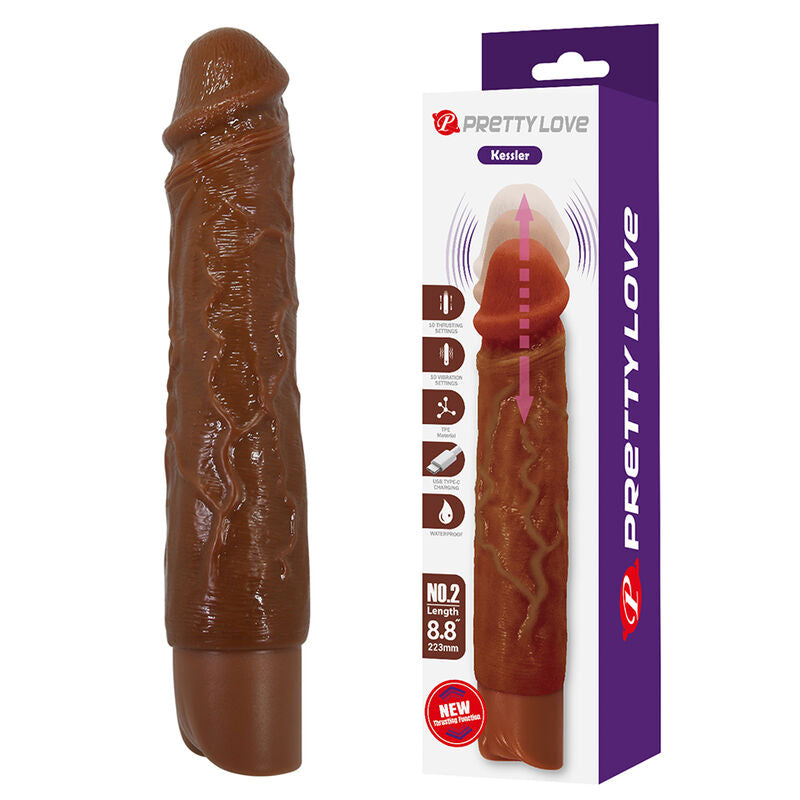 PRETTY LOVE - KESSLER DILDO VIBRANTE REALISTICO CON 10 MODALITÀ DI VIBRAZIONE E 10 ROTAZIONI, 22 CM, MARRONE