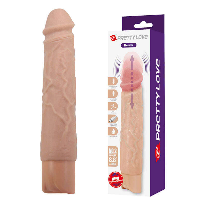 PRETTY LOVE - KESSLER DILDO VIBRANTE REALISTICO CON 10 MODALITÀ DI VIBRAZIONE E 10 ROTAZIONI, 22 CM NATURALE