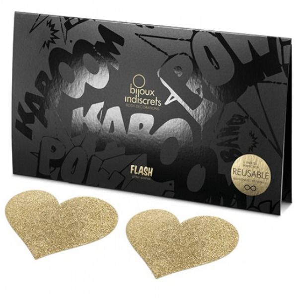 BIJOUX - INDISCRETS CUBREPEZONES FLASH CORAZÓN DORADO