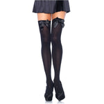 LEG AVENUE - BLACK NYLON STAY-UP WITH BLACK BOW ONE SIZE