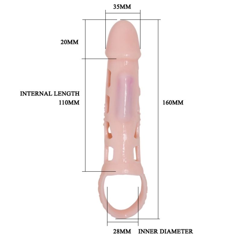 BAILE - PENIS EXTENDER SLEEVE WITH VIBRATION AND NATURAL STRAP 13.5 CM