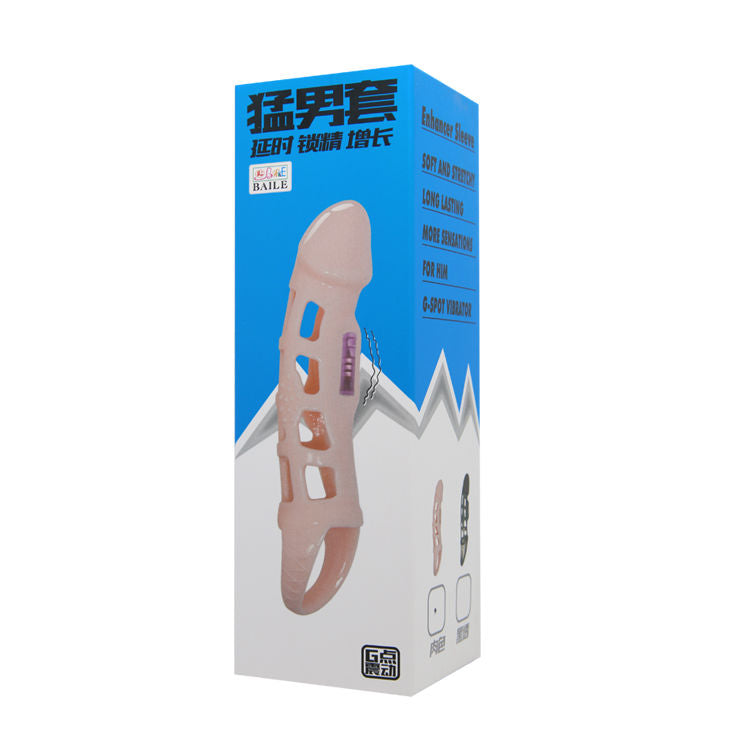 BAILE - PENIS EXTENDER SLEEVE WITH VIBRATION AND NATURAL STRAP 13.5 CM