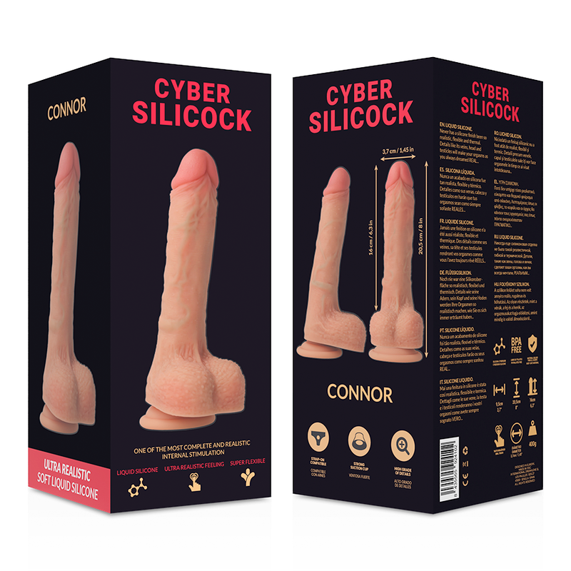 CYBER SILICOCK - STRAP-ON CONNOR IN LIQUID SILICONE WITH 3 FREE RINGS 20.5 CM -O- 3.7 CM