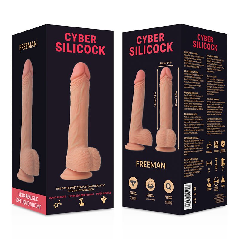CYBER SILICOCK - DILDO STRAP-ON IN SILICONE LIQUIDO FREEMAN CON 3 ANELLI IN OMAGGIO 20 CM -O- 3.8 CM